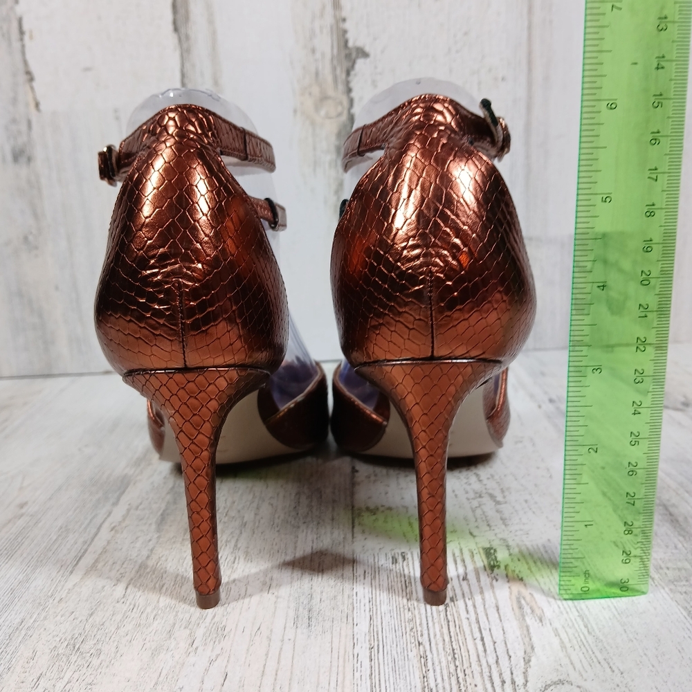 NEW Naturalizer 27 Edit Abilyn Brown Snake Pointy Toe Ankle Strap Heels #1523 - Picture 8 of 12